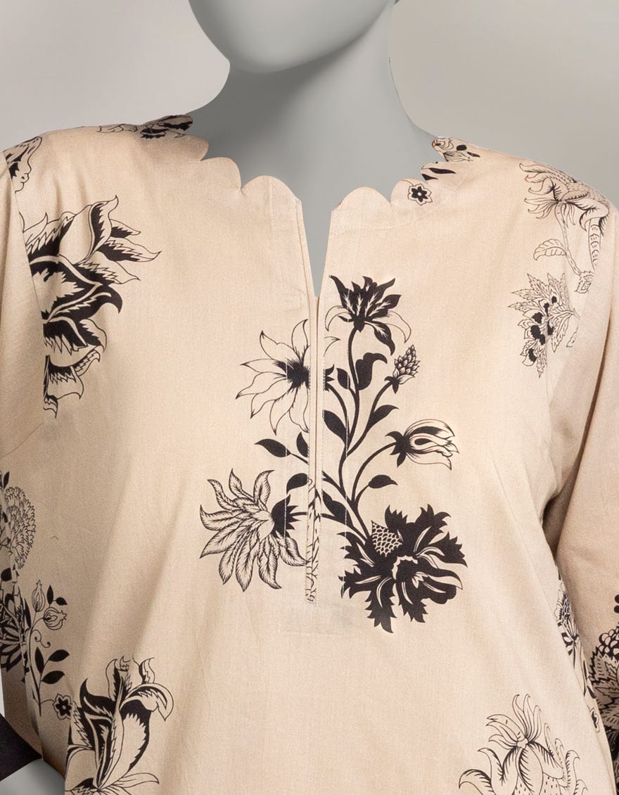 BEIGE CAMBRIC PRINTED KURTA