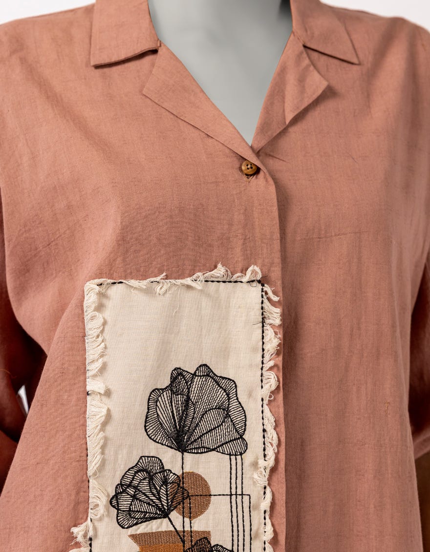 BROWN DOBBY EMBROIDERED KURTA