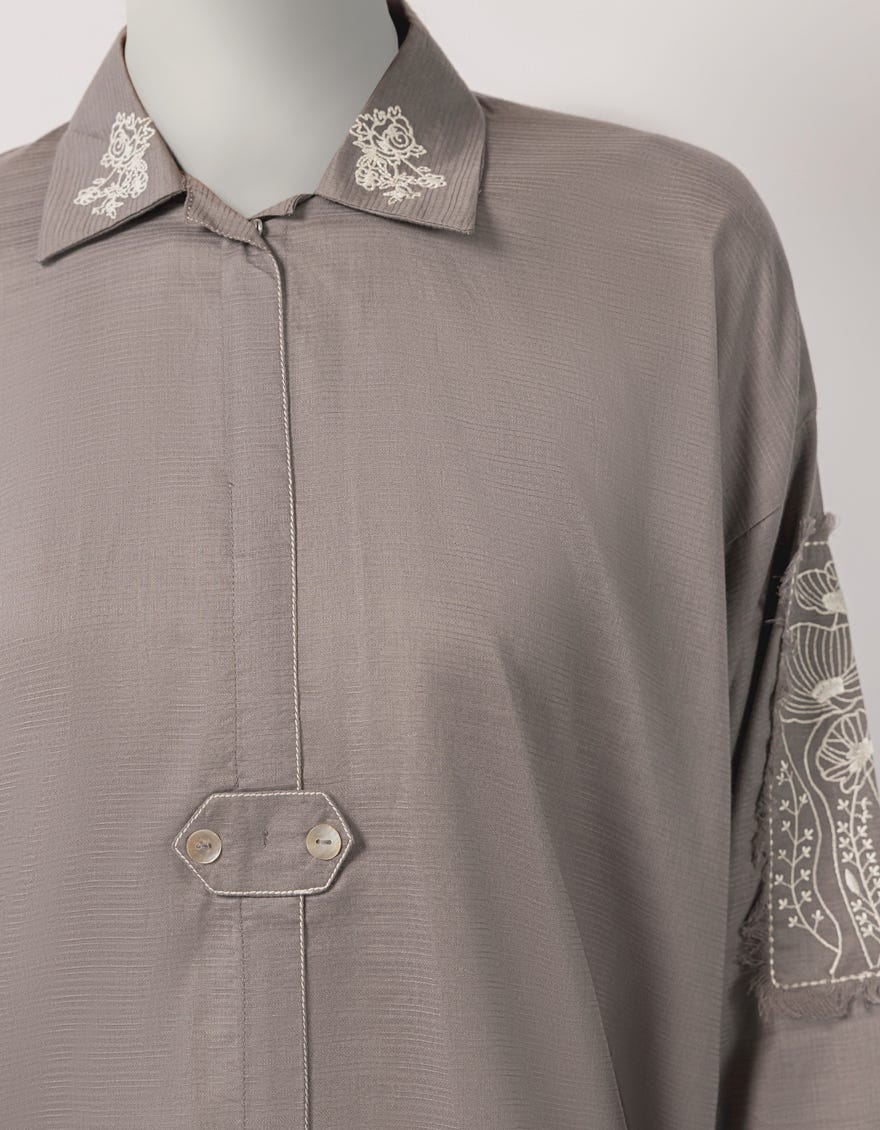 GREY DOBBY EMBROIDERED KURTA