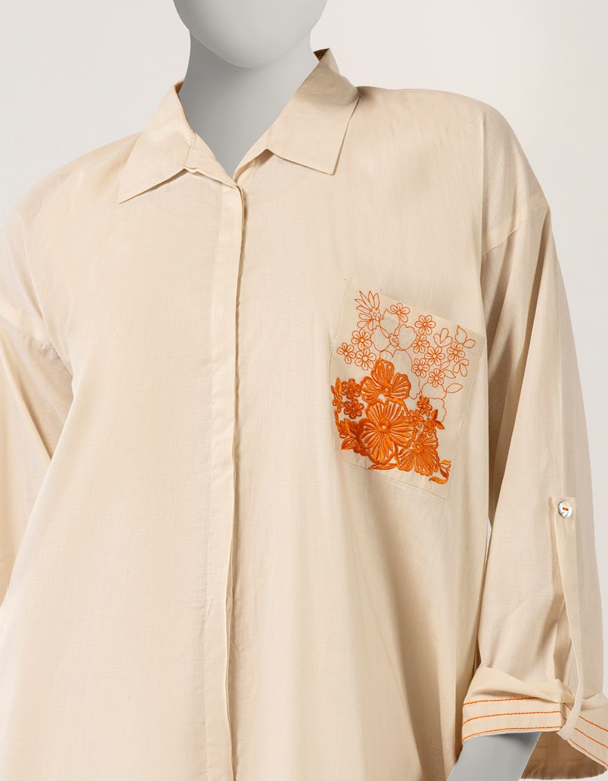 OFF WHITE DOBBY EMBROIDERED KURTA