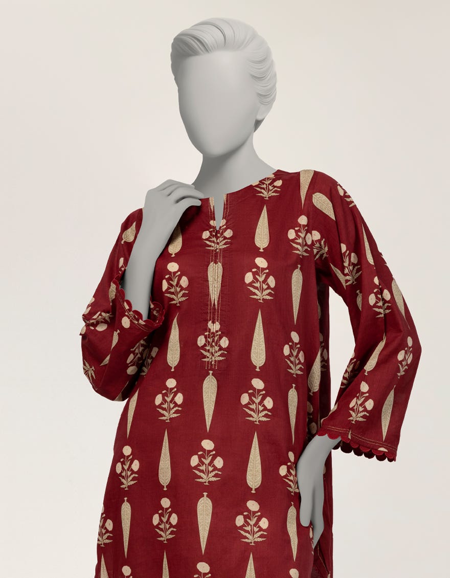 MAROON LAWN PRINTED KURTA