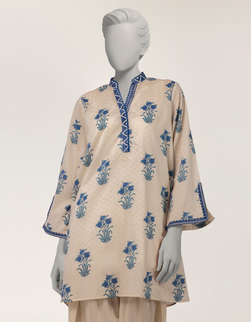 BEIGE LAWN EMBROIDERED KURTA