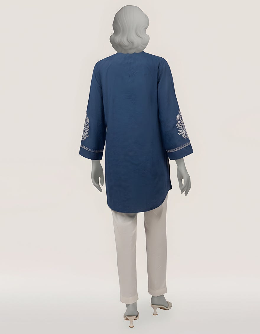 BLUE DOBBY EMBROIDERED KURTA
