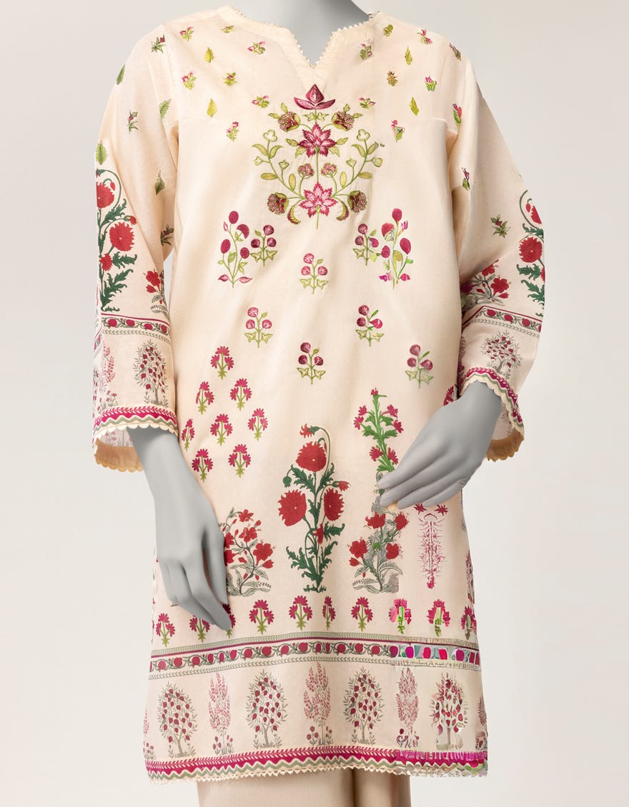 IVORY LAWN EMBROIDERED KURTA