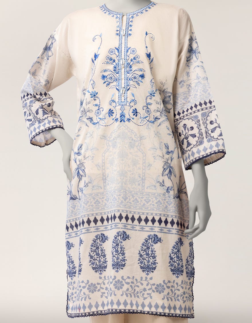 INDIGO LAWN EMBROIDERED KURTA