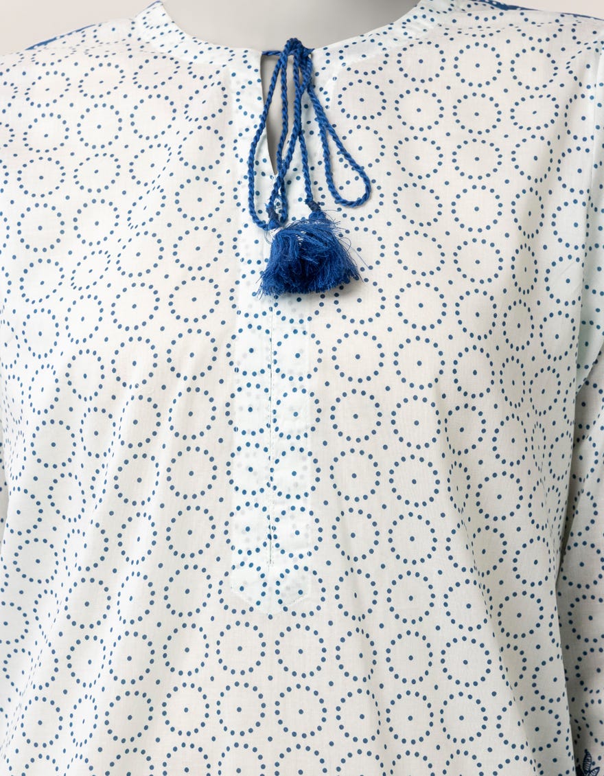 WHITE LAWN EMBROIDERED KURTA