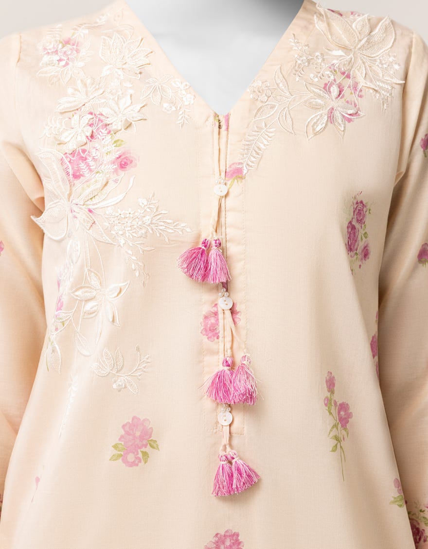 BEIGE LAWN EMBROIDERED KURTA