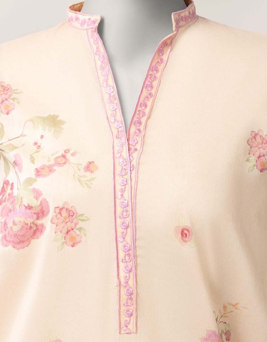 BEIGE LAWN EMBROIDERED KURTA