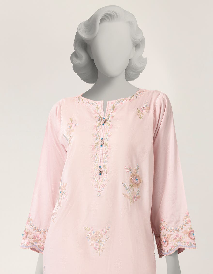 PINK DOBBY EMBROIDERED KURTI