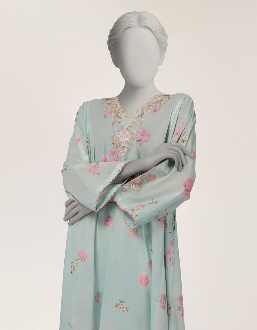 BLUE LAWN PRINTED KURTA