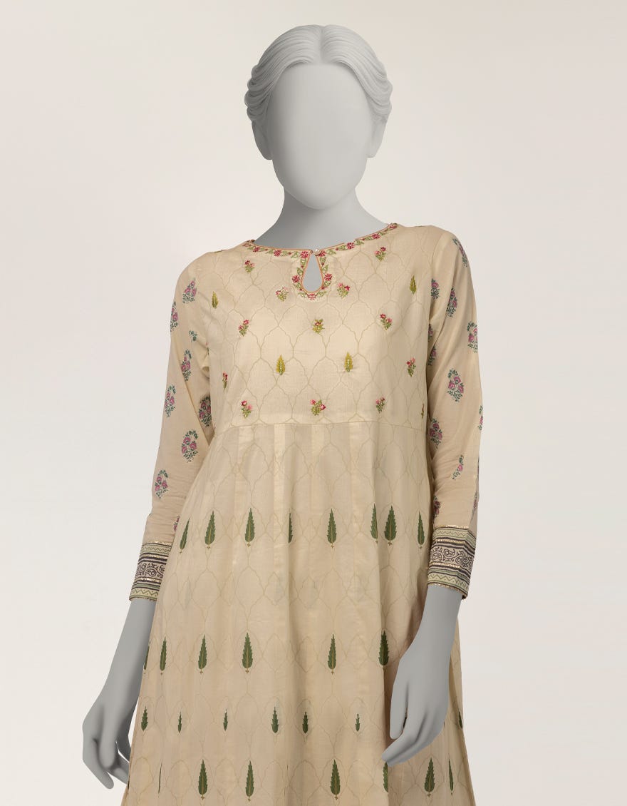 IVORY LAWN EMBROIDERED KURTA