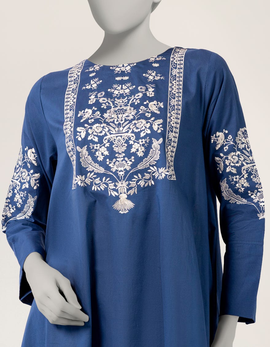 BLUE LAWN EMBROIDERED KURTI