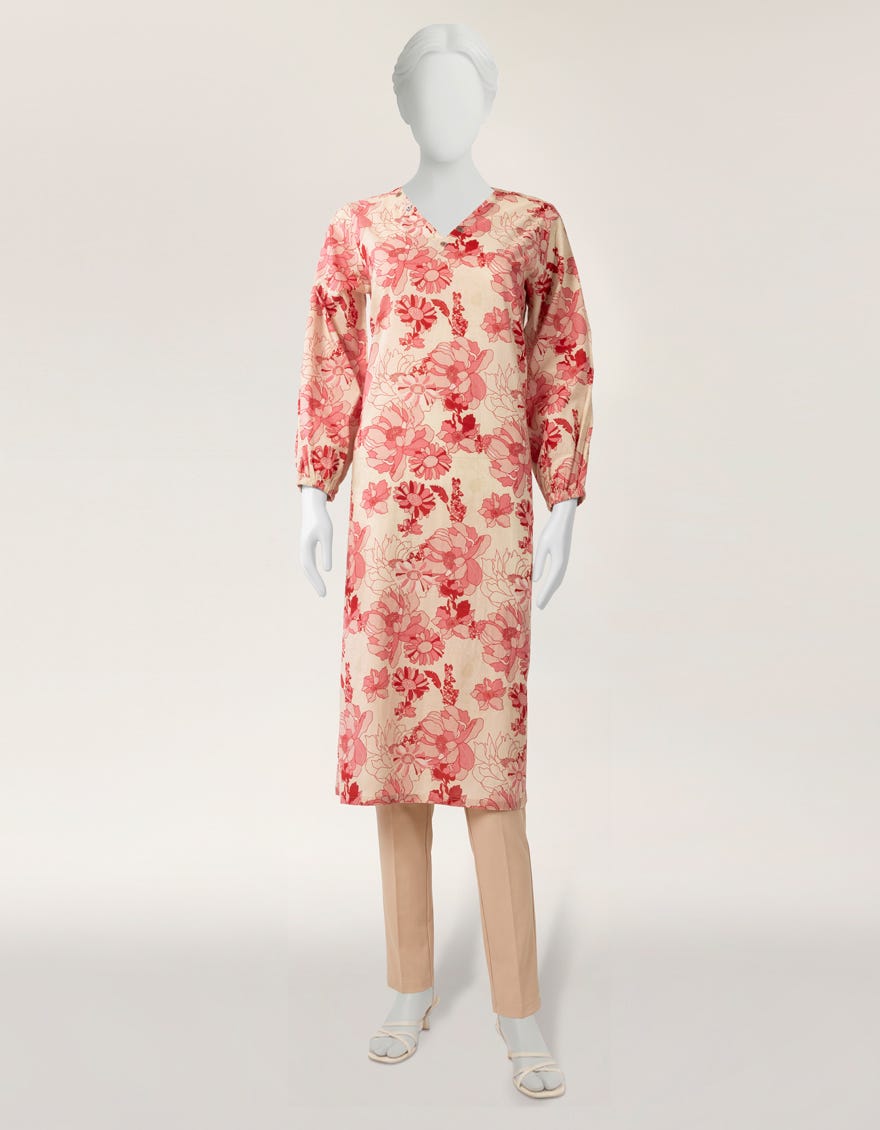 PINK LAWN PRINTED KURTI
