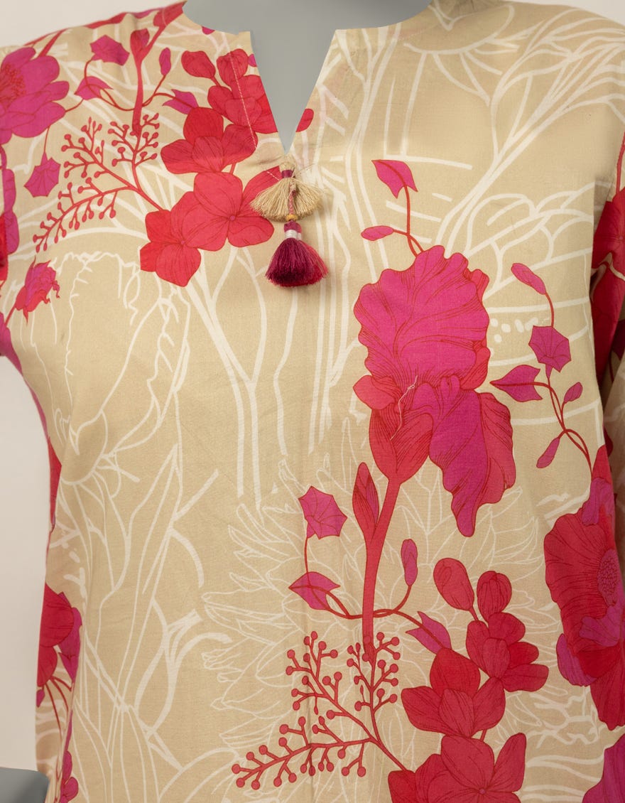 BEIGE LAWN DIGITAL PRINTED KURTA