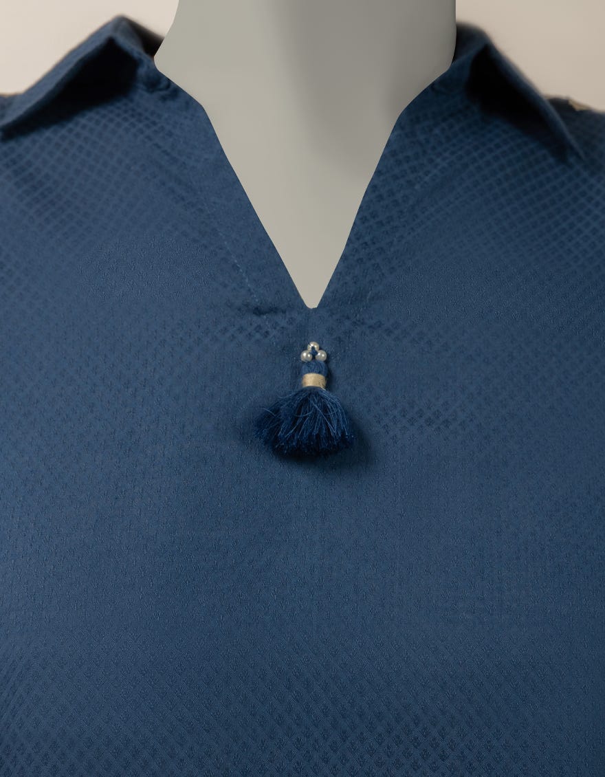 BLUE DOBBY EMBROIDERED KURTA