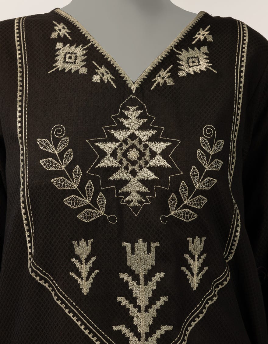 BLACK DOBBY EMBROIDERED KURTA