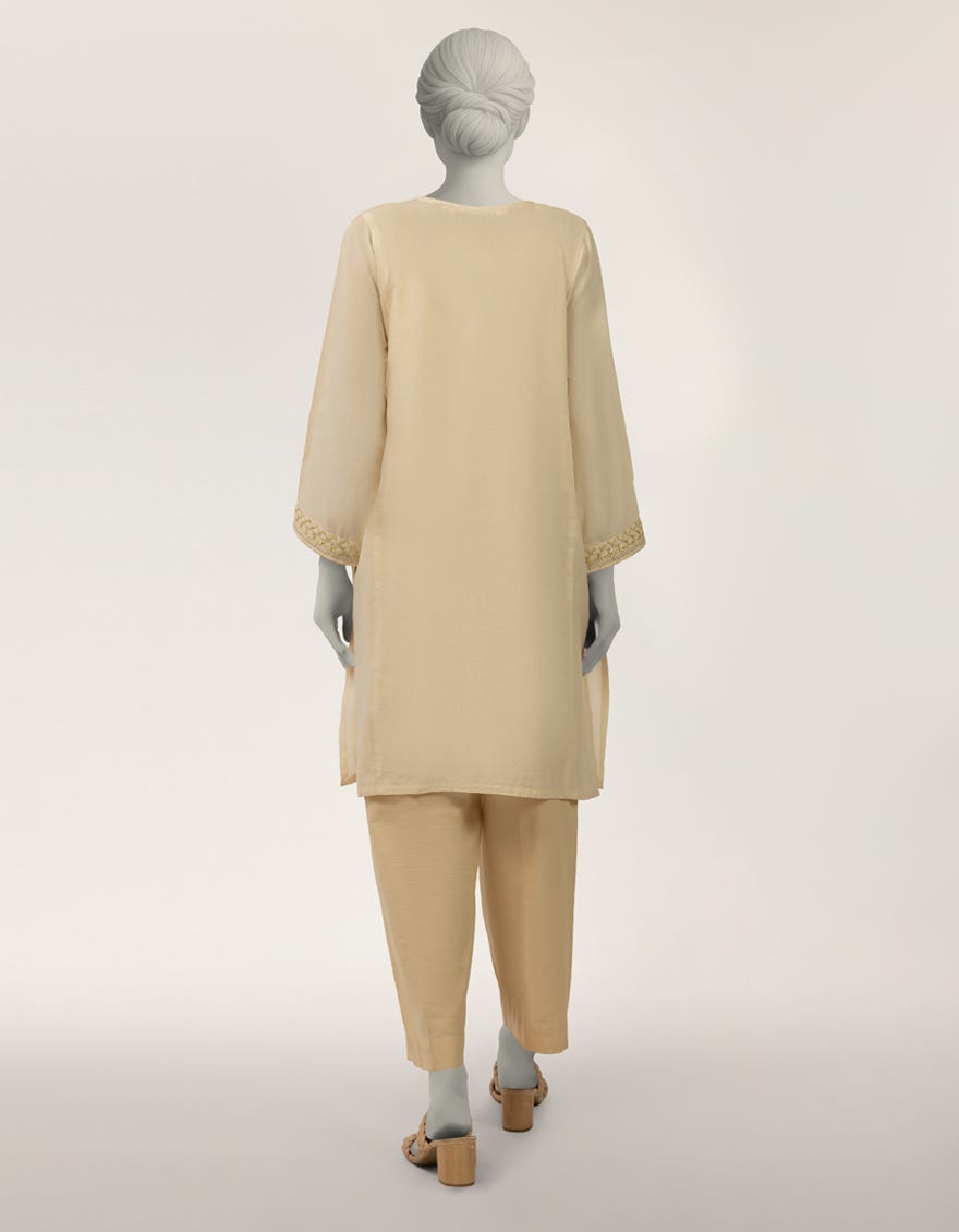 OFF WHITE DOBBY EMBROIDERED KURTA