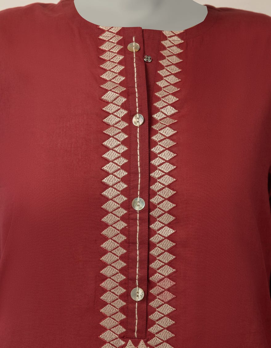 MAROON LAWN EMBROIDERED KURTA