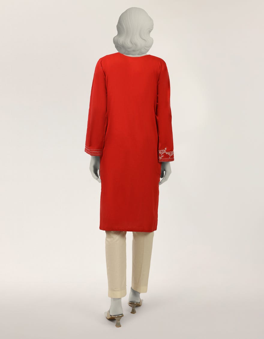 RED LAWN EMBROIDERED KURTA