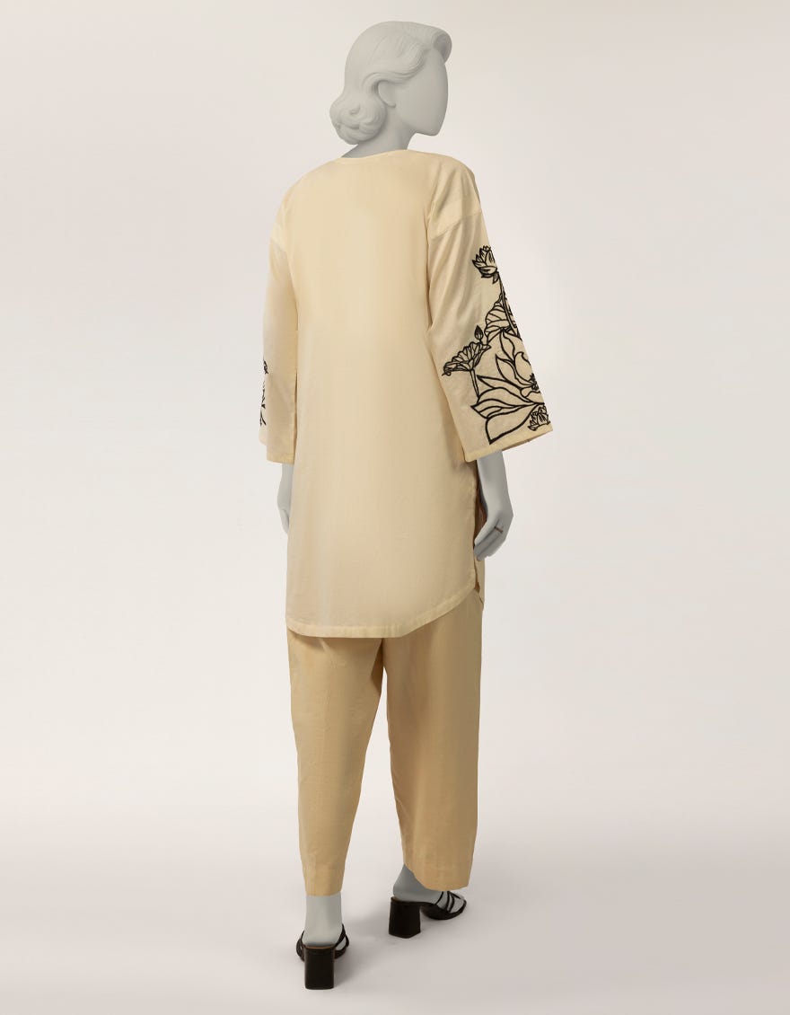 OFF WHITE LAWN EMBROIDERED KURTA