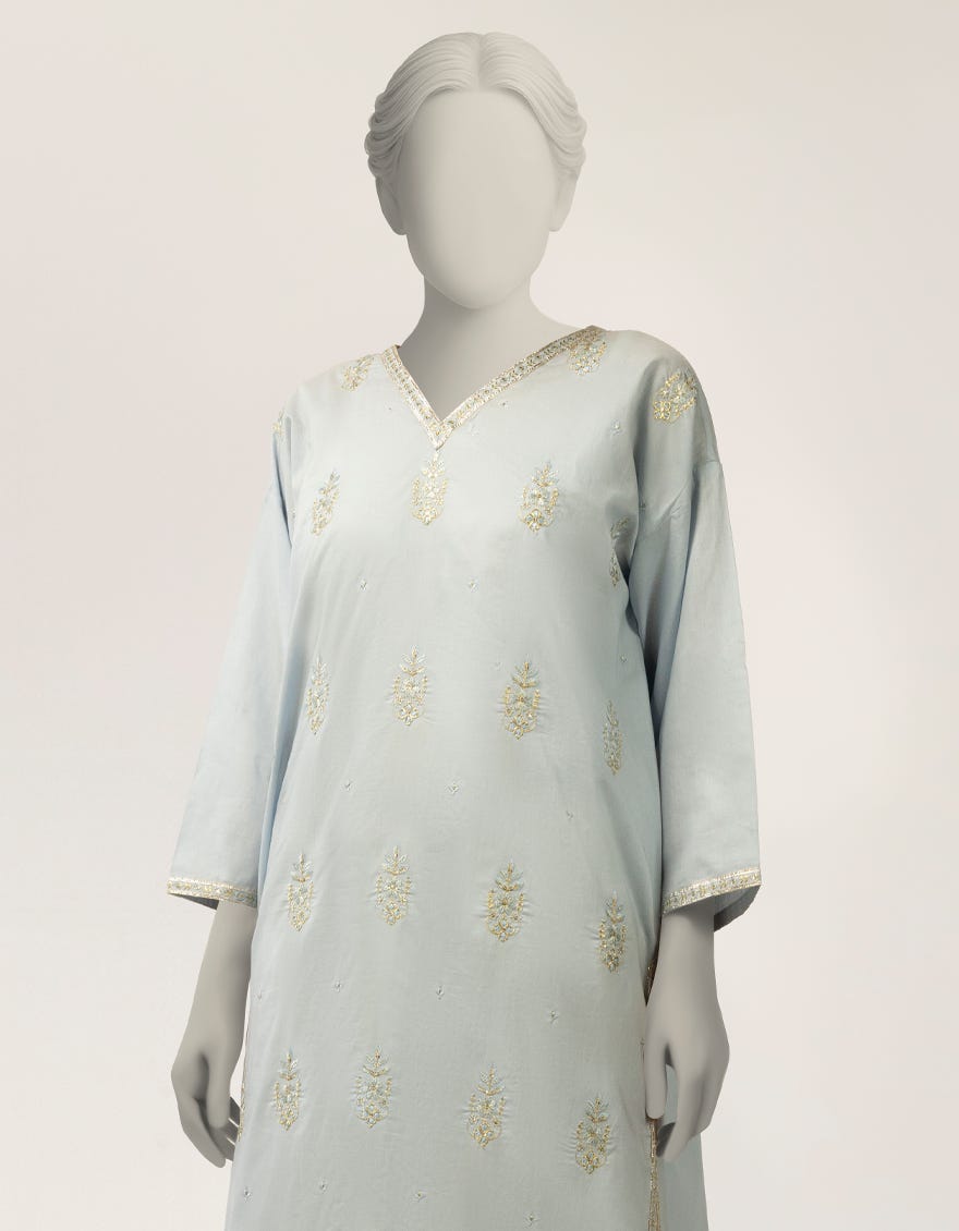 SKY BLUE LAWN EMBROIDERED KURTA