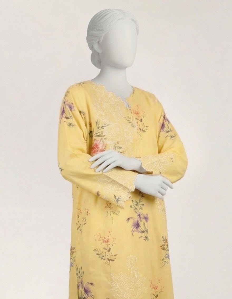 YELLOW LAWN EMBROIDERED KURTA