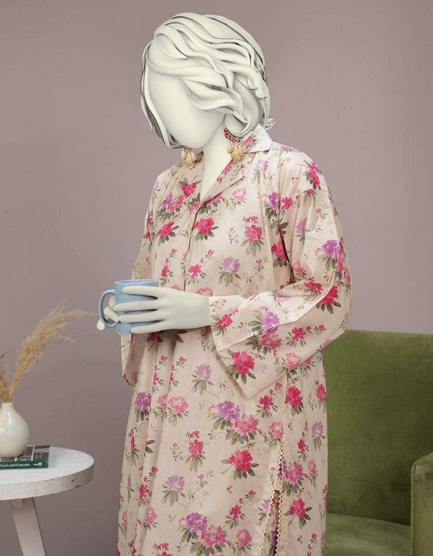 BEIGE LAWN DIGITAL PRINTED CO-ORD SET