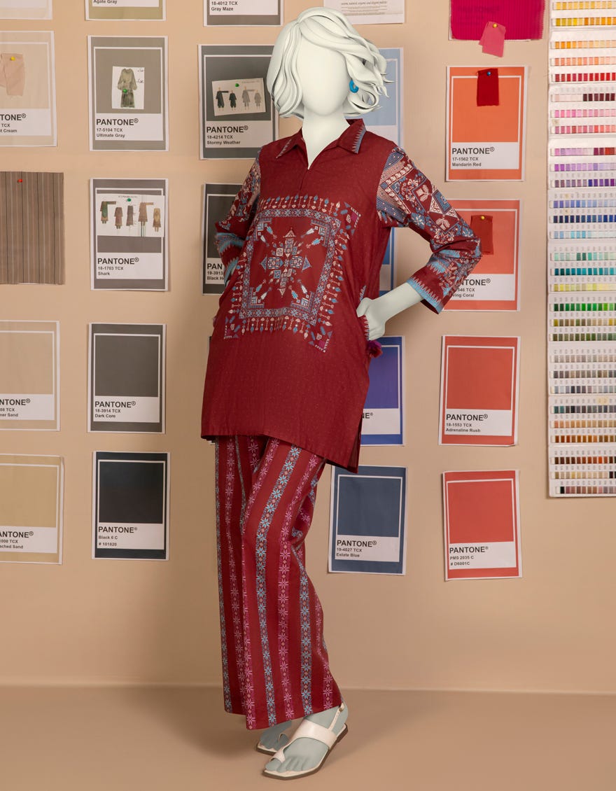 MAROON LAWN DIGITAL PRINTED CO-ORD SET