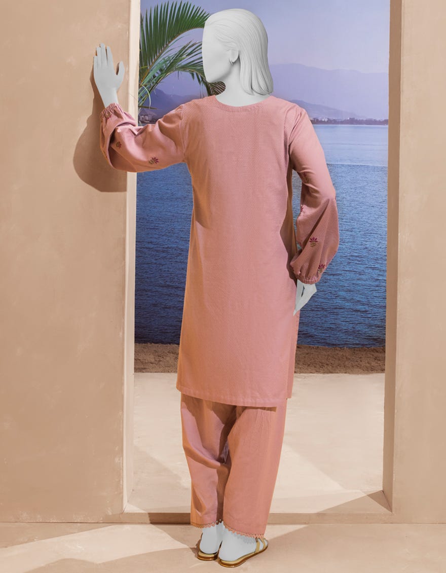 PINK EMBROIDERED TEXTURED CO-ORD SET