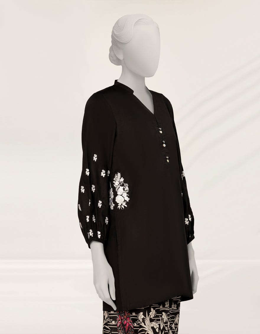 BLACK EMBROIDERED DOBBY CO-ORD SET