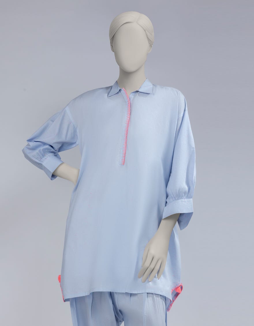 BLUE COTTON TEXTURED CO-ORD SET