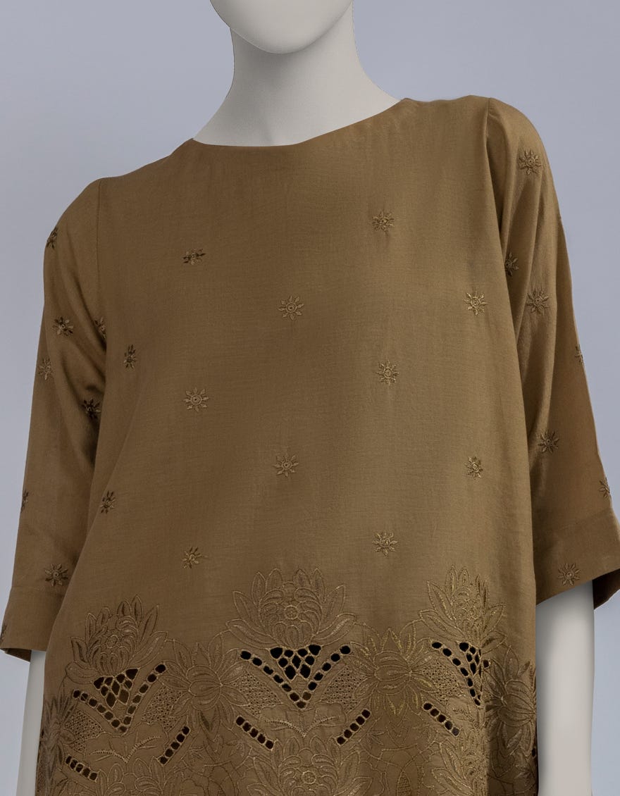 BROWN LAWN SCHIFFLI CO-ORD SET