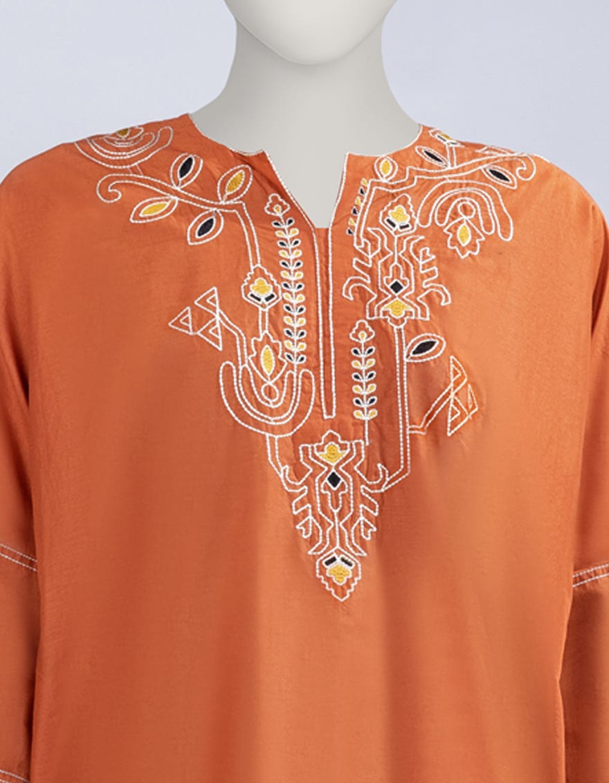 ORANGE COTTON EMBROIDERED CO-ORD SET