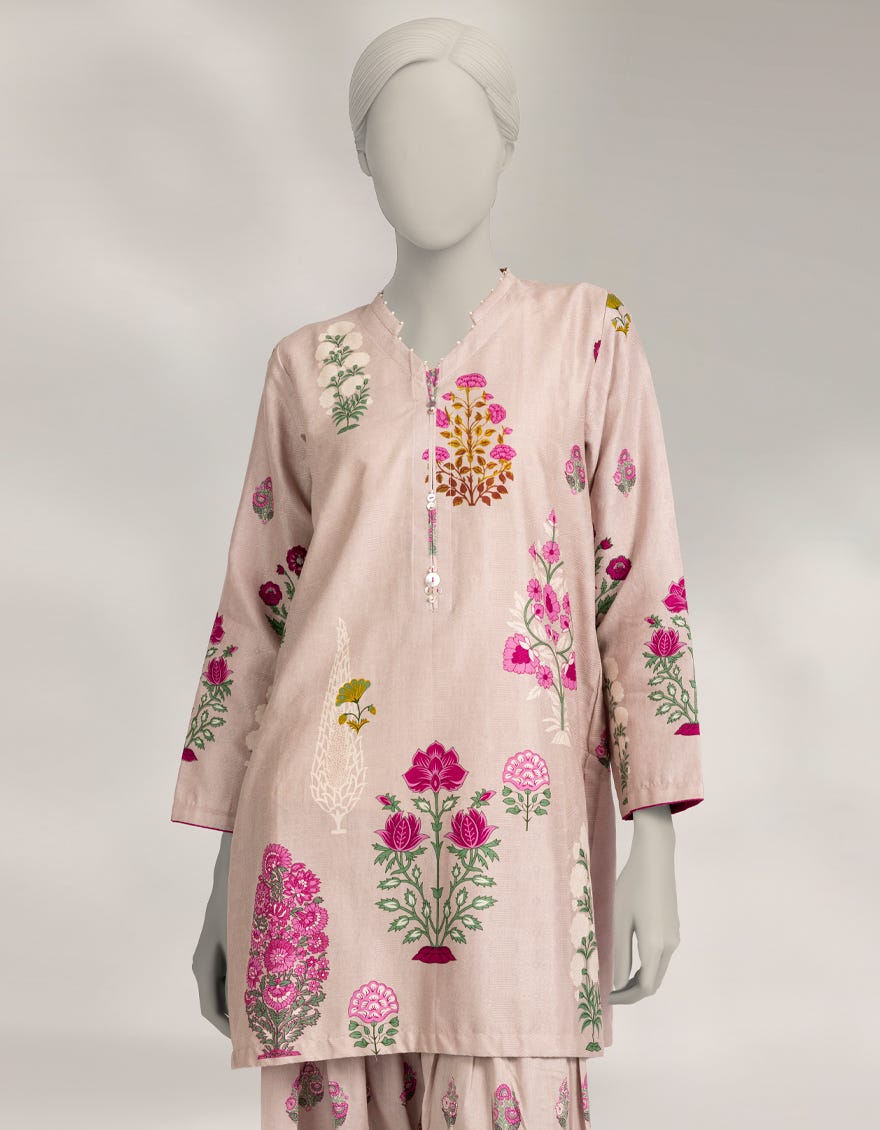 TEA PINK DOBBY PRINTED CO-ORD SET