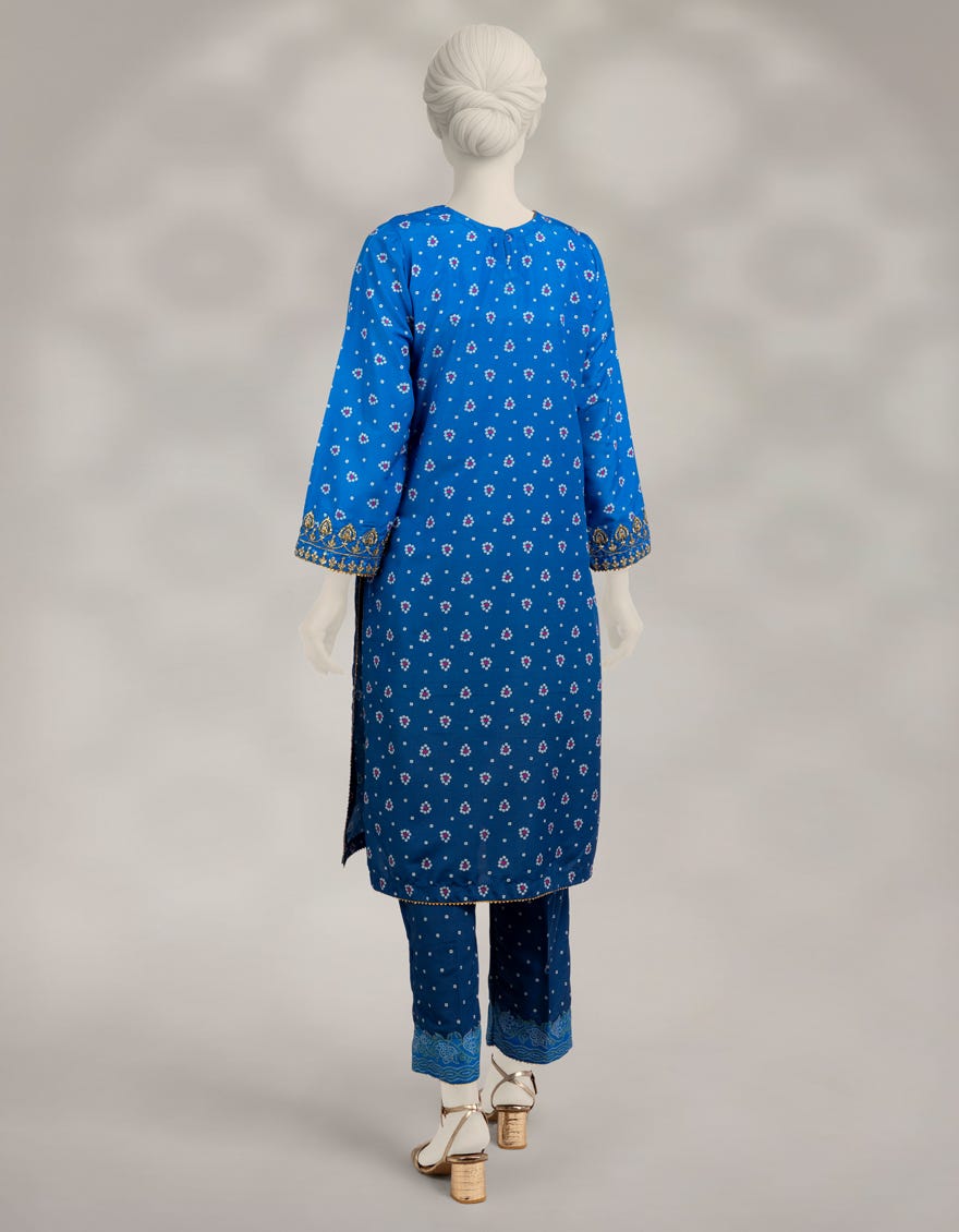 BLUE RAW SILK EMBROIDERED CO-ORD SET