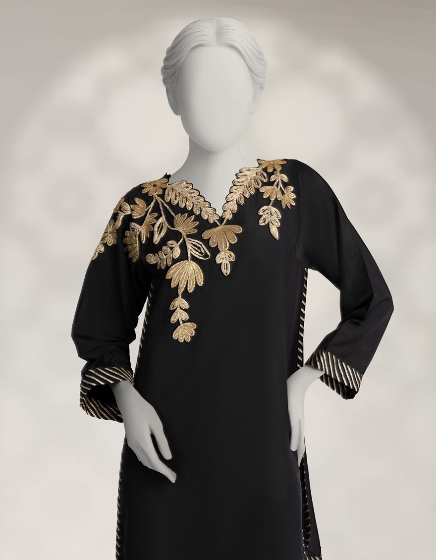 BLACK RAW SILK EMBROIDERED CO-ORD SET