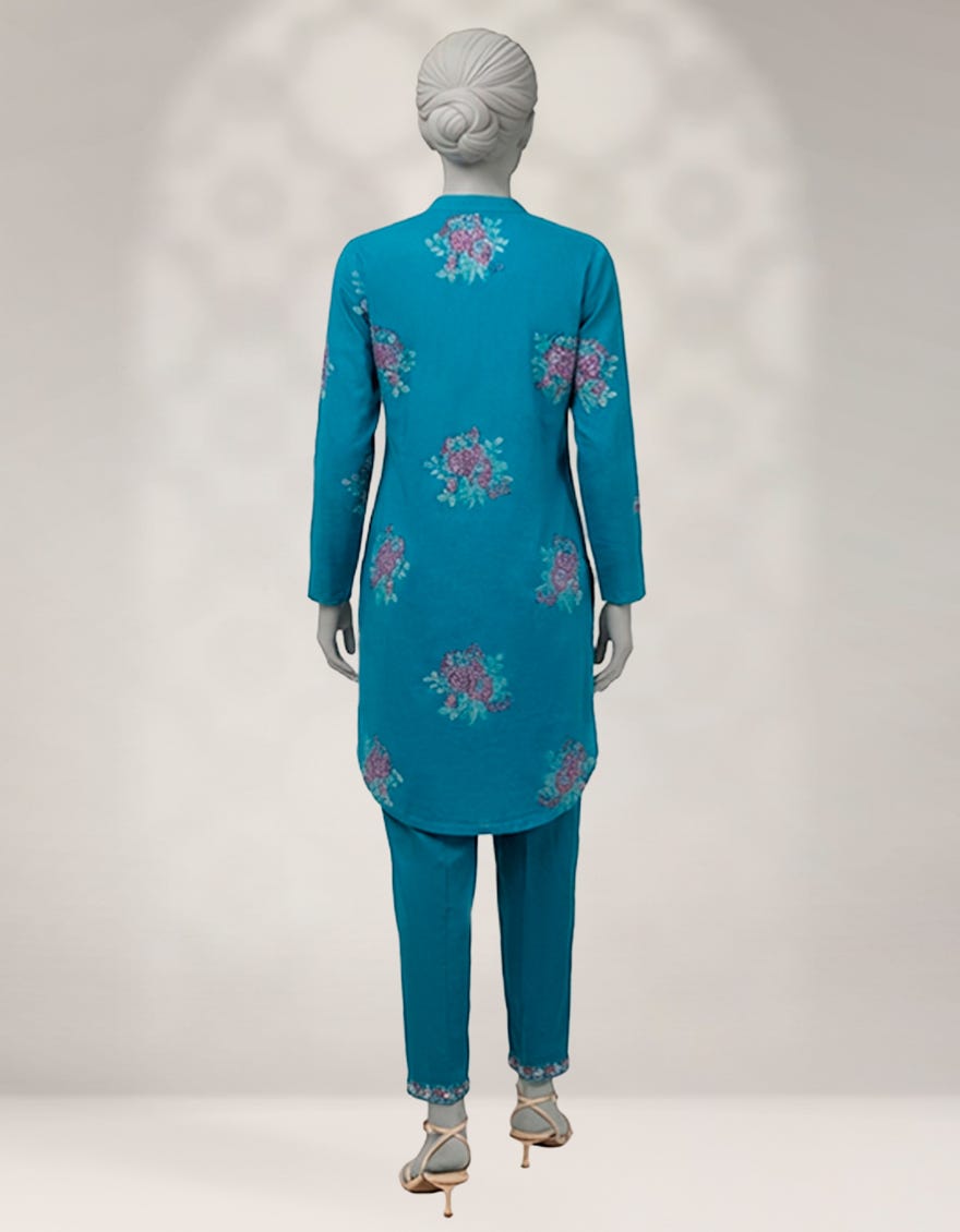 BLUE CAMBRIC EMBROIDERED CO-ORD SET