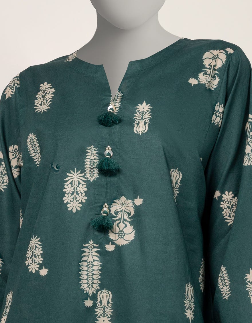 TEAL LAWN PRINTED CO-ORD SET