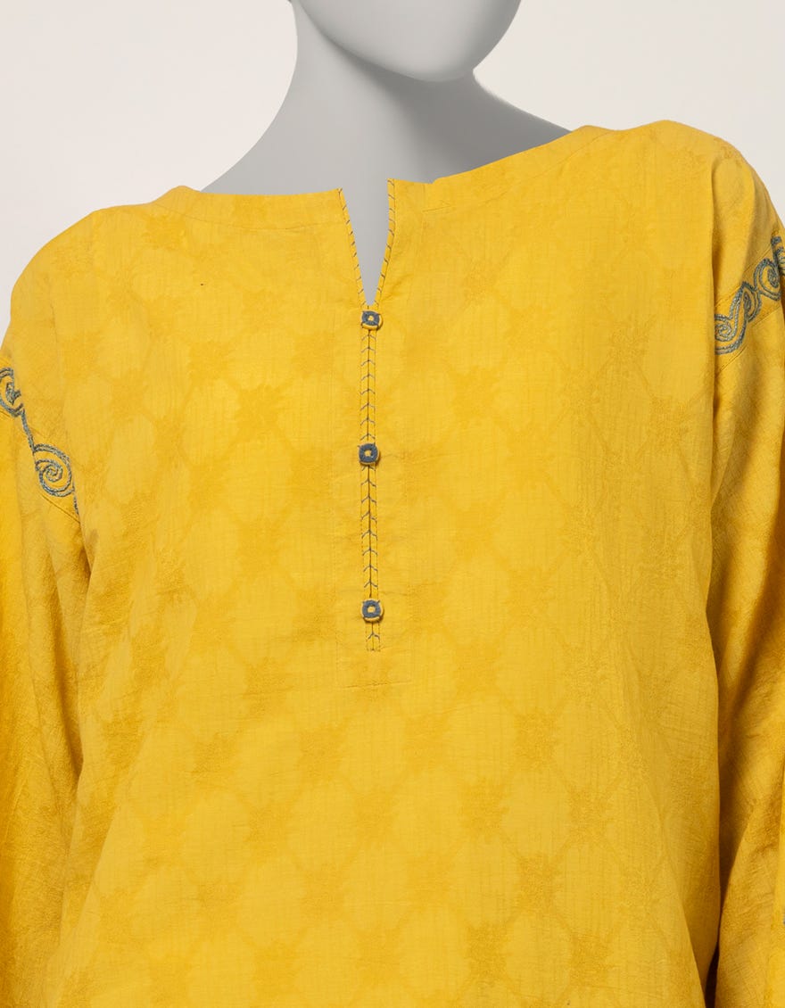 YELLOW DOBBY EMBROIDERED CO-ORD SET