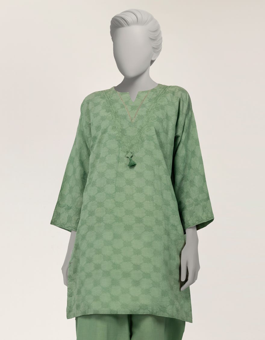 GREEN DOBBY EMBROIDERED CO-ORD SET