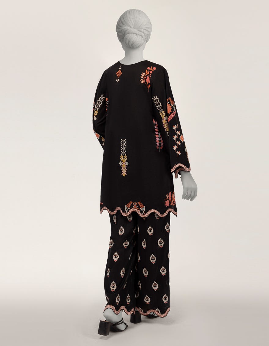 BLACK LAWN EMBROIDERED STITCHED 2PC