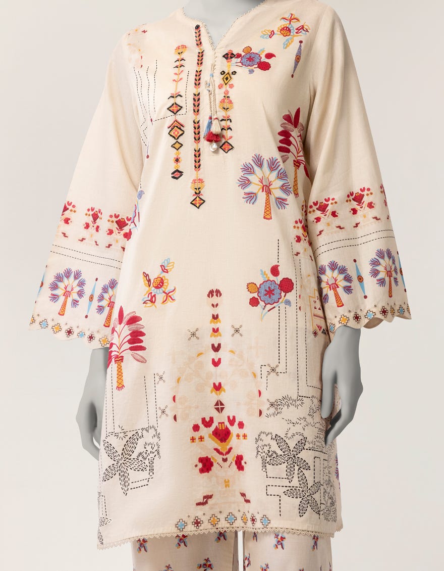 BEIGE LAWN EMBROIDERED CO-ORD SET
