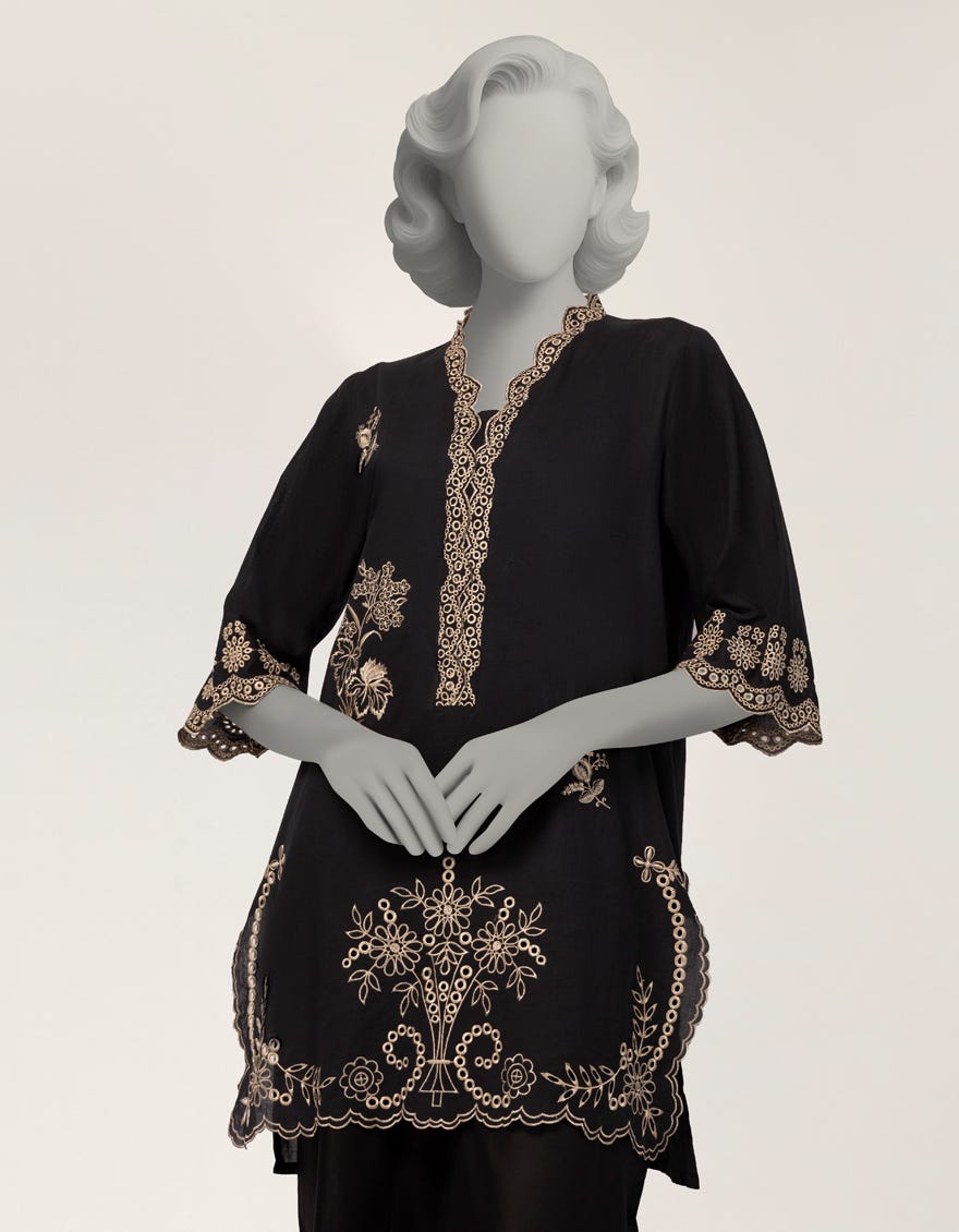 BLACK LAWN SCHIFFLI CO-ORD SET