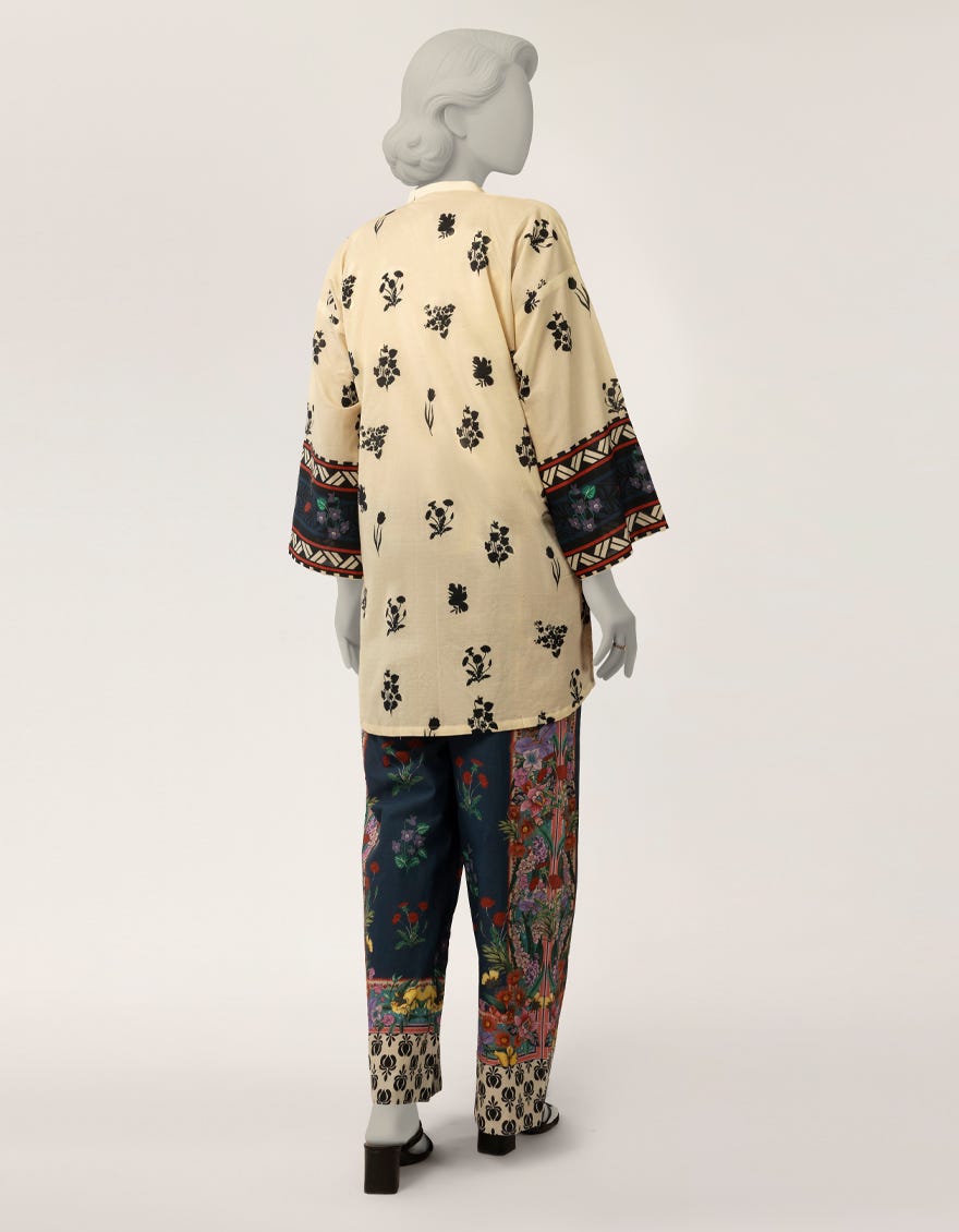 BEIGE LAWN DIGITAL PRINTED CO-ORD SET