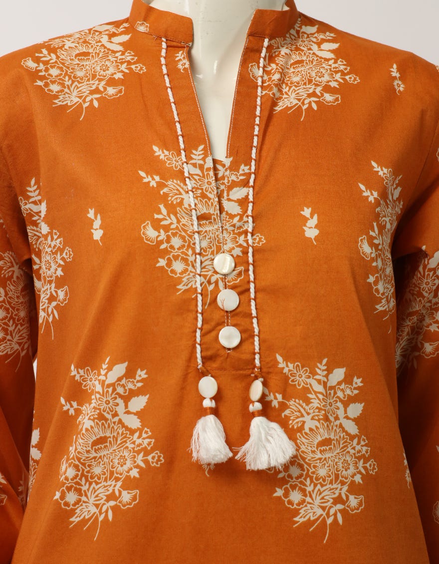 ORANGE LAWN PASTE PRINTED CO-ORD SET