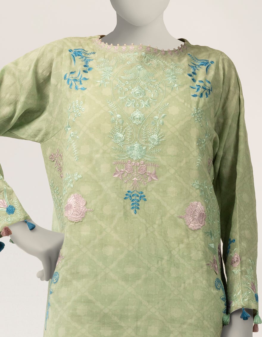 GREEN DOBBY EMBROIDERED CO-ORD SET