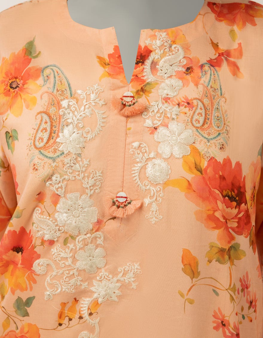 PEACH LAWN EMBROIDERED CO-ORD SET