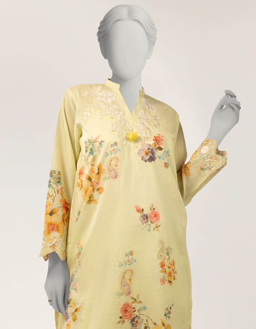 LEMON LAWN EMBROIDERED CO-ORD SET