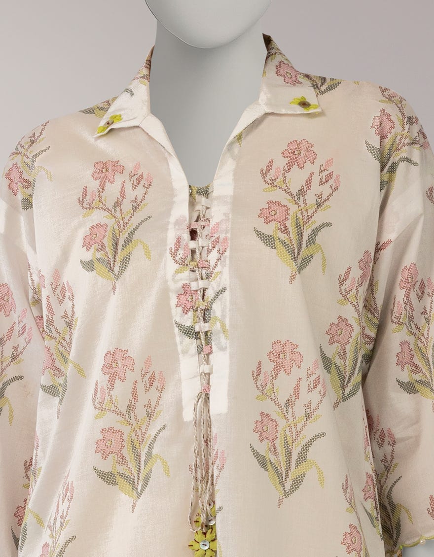 WHITE LAWN PRINTED UNSTITCHED 1PC