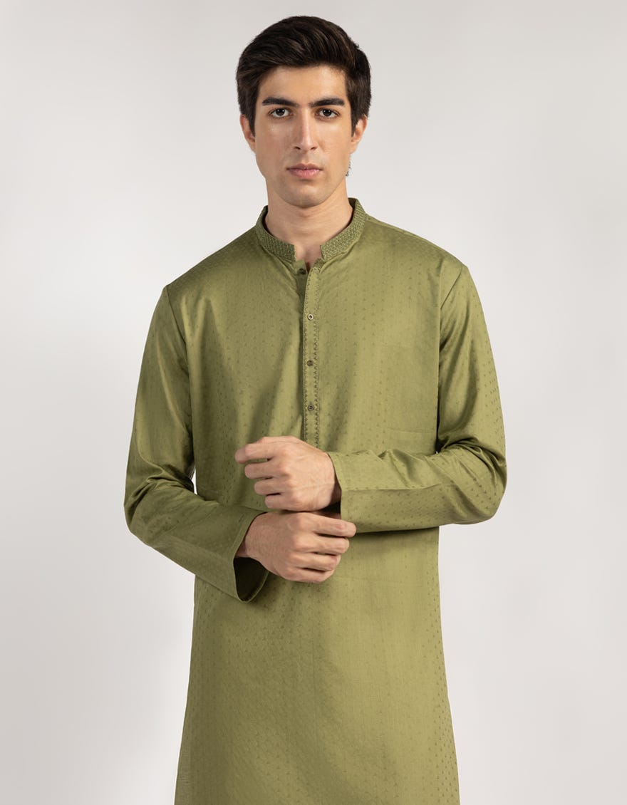 MEHNDI GREEN COTTON KURTA